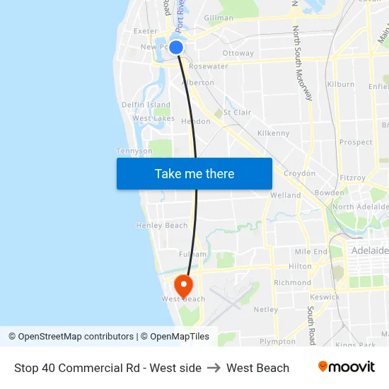 Stop 40 Commercial Rd - West side to West Beach map