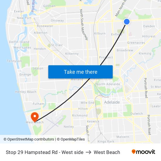 Stop 29 Hampstead Rd - West side to West Beach map
