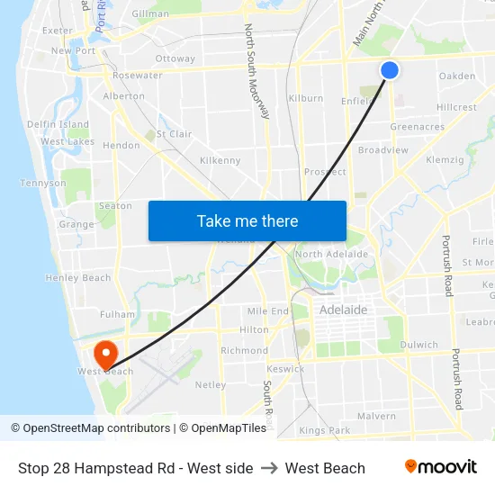 Stop 28 Hampstead Rd - West side to West Beach map