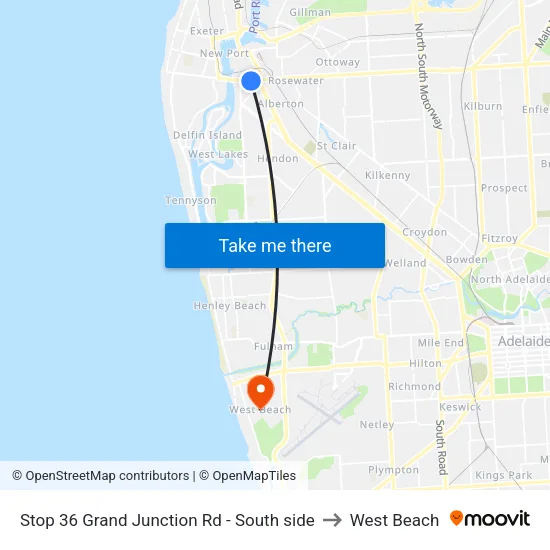Stop 36 Grand Junction Rd - South side to West Beach map