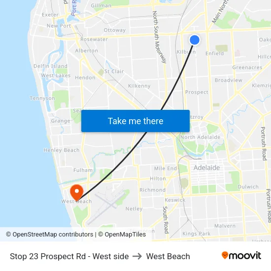 Stop 23 Prospect Rd - West side to West Beach map