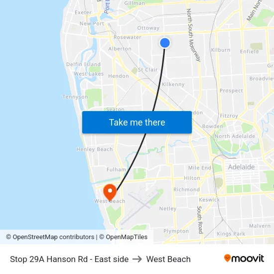 Stop 29A Hanson Rd - East side to West Beach map