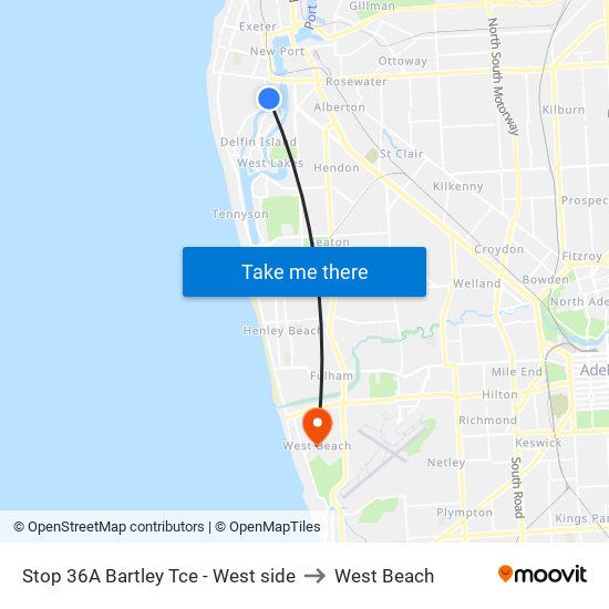 Stop 36A Bartley Tce - West side to West Beach map
