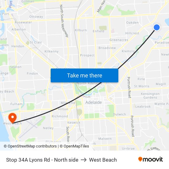 Stop 34A Lyons Rd - North side to West Beach map