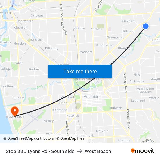 Stop 33C Lyons Rd - South side to West Beach map