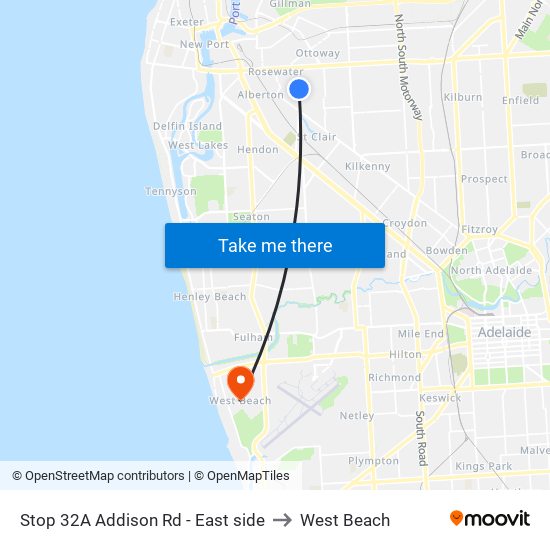 Stop 32A Addison Rd - East side to West Beach map