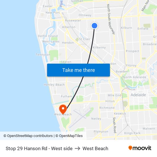 Stop 29 Hanson Rd - West side to West Beach map