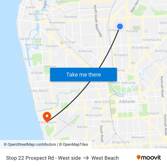 Stop 22 Prospect Rd - West side to West Beach map