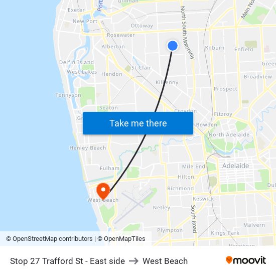 Stop 27 Trafford St - East side to West Beach map