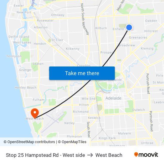 Stop 25 Hampstead Rd - West side to West Beach map