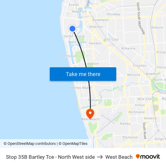 Stop 35B Bartley Tce - North West side to West Beach map