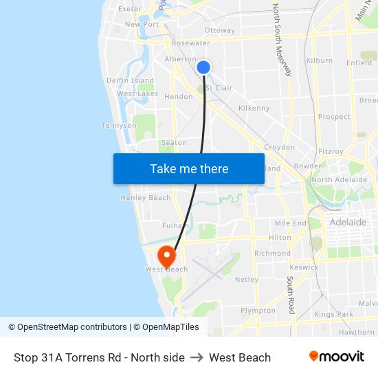 Stop 31A Torrens Rd - North side to West Beach map