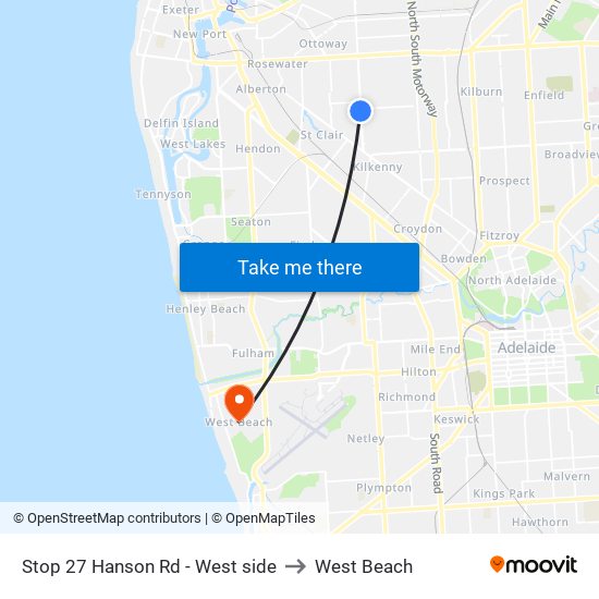 Stop 27 Hanson Rd - West side to West Beach map
