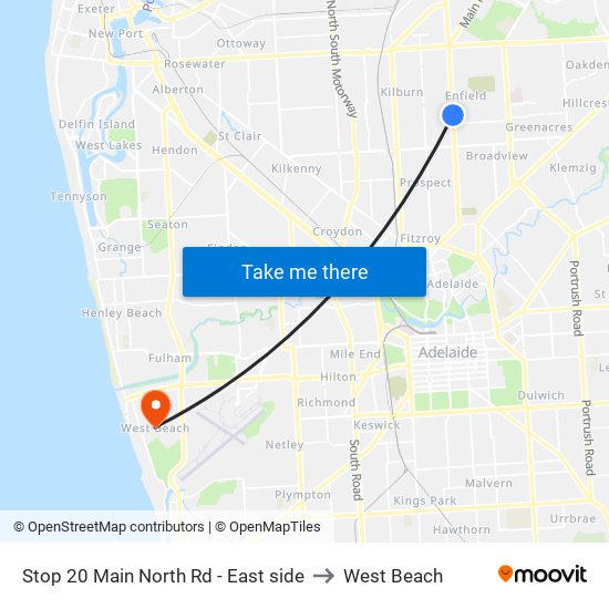 Stop 20 Main North Rd - East side to West Beach map