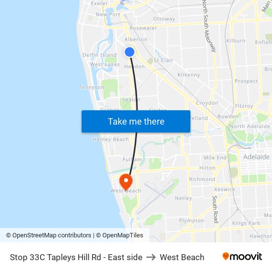Stop 33C Tapleys Hill Rd - East side to West Beach map