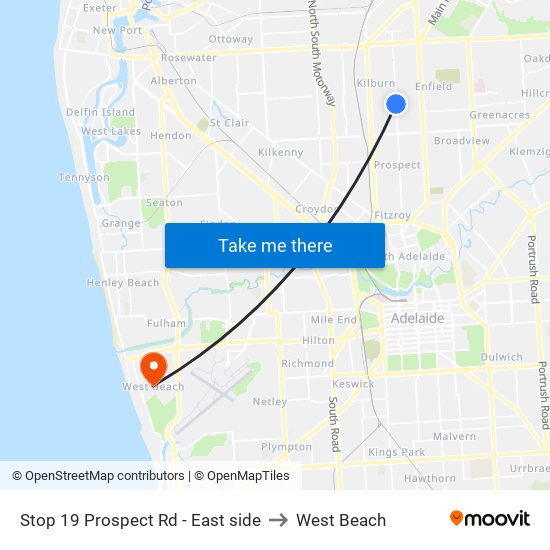 Stop 19 Prospect Rd - East side to West Beach map