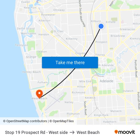 Stop 19 Prospect Rd - West side to West Beach map