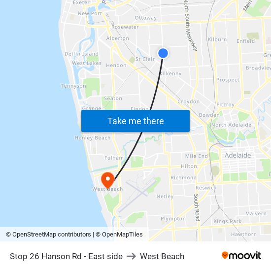 Stop 26 Hanson Rd - East side to West Beach map