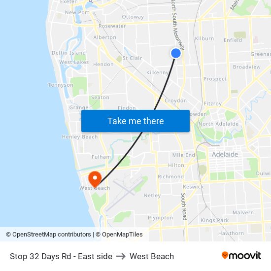 Stop 32 Days Rd - East side to West Beach map