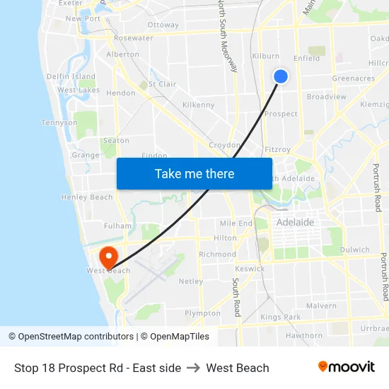 Stop 18 Prospect Rd - East side to West Beach map