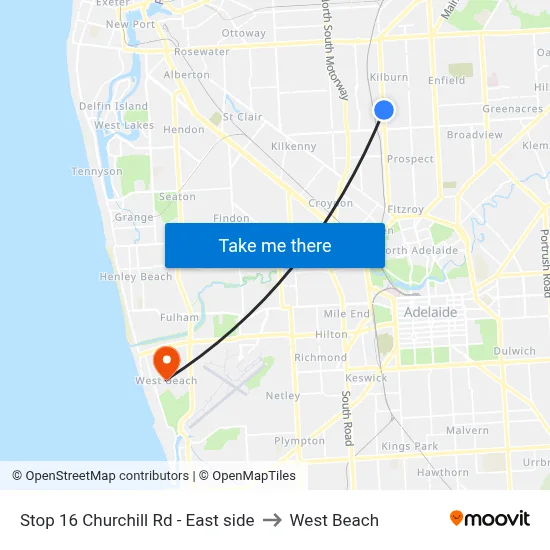 Stop 16 Churchill Rd - East side to West Beach map