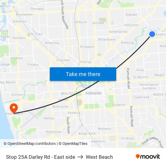 Stop 25A Darley Rd - East side to West Beach map