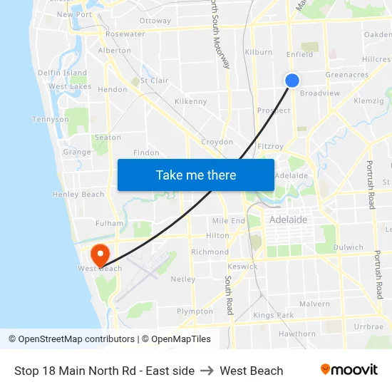 Stop 18 Main North Rd - East side to West Beach map