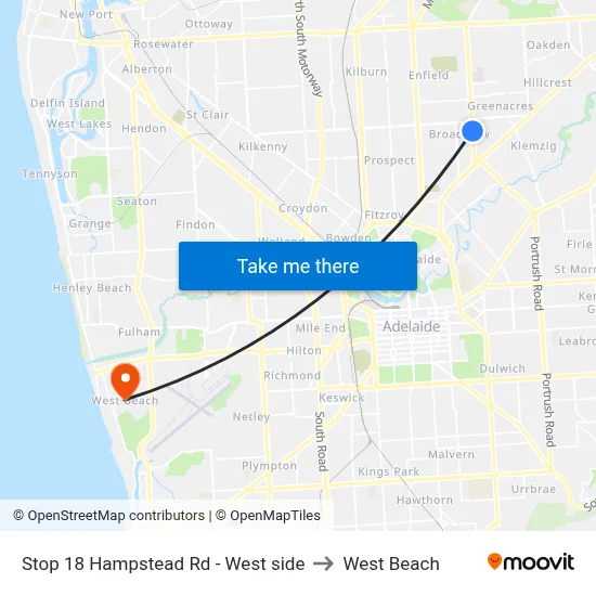 Stop 18 Hampstead Rd - West side to West Beach map