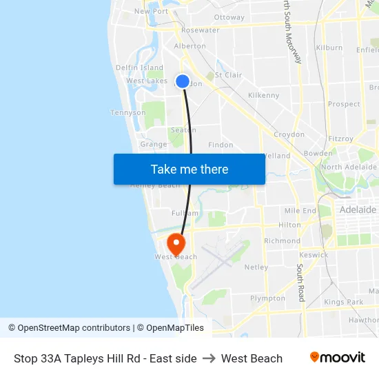 Stop 33A Tapleys Hill Rd - East side to West Beach map