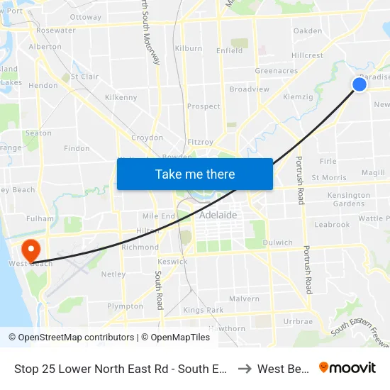 Stop 25 Lower North East Rd - South East side to West Beach map