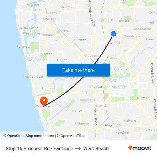 Stop 16 Prospect Rd - East side to West Beach map