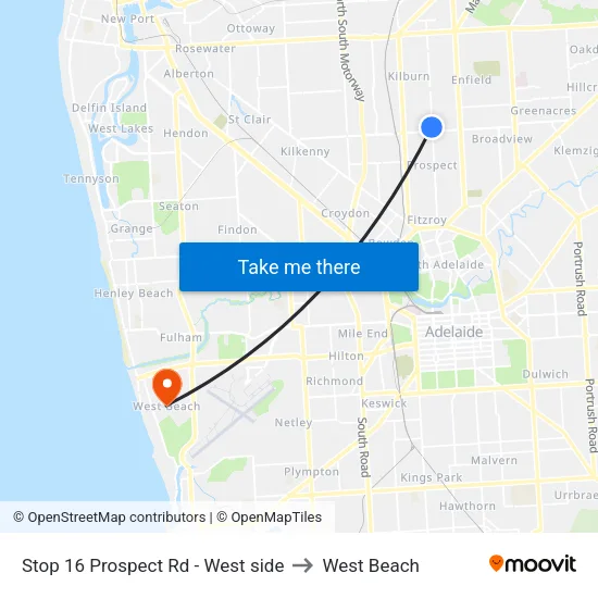 Stop 16 Prospect Rd - West side to West Beach map