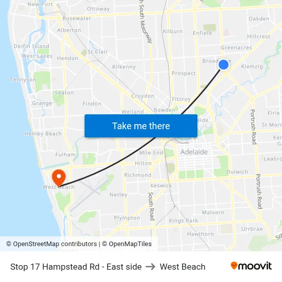 Stop 17 Hampstead Rd - East side to West Beach map
