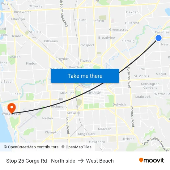 Stop 25 Gorge Rd - North side to West Beach map