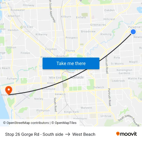 Stop 26 Gorge Rd - South side to West Beach map