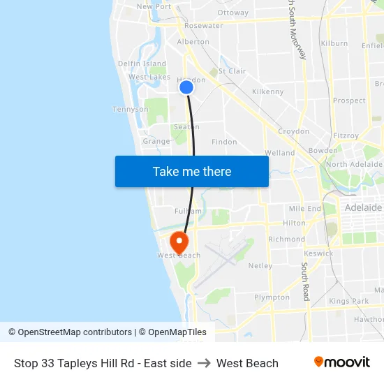 Stop 33 Tapleys Hill Rd - East side to West Beach map