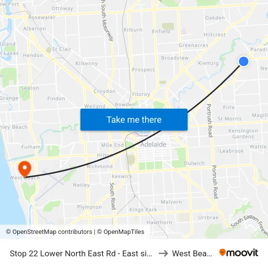 Stop 22 Lower North East Rd - East side to West Beach map