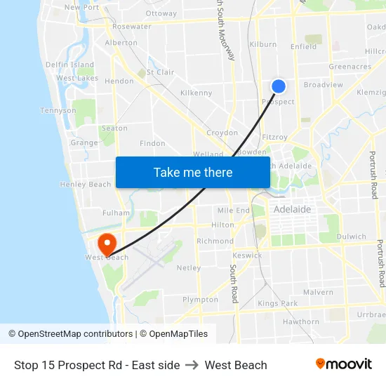 Stop 15 Prospect Rd - East side to West Beach map