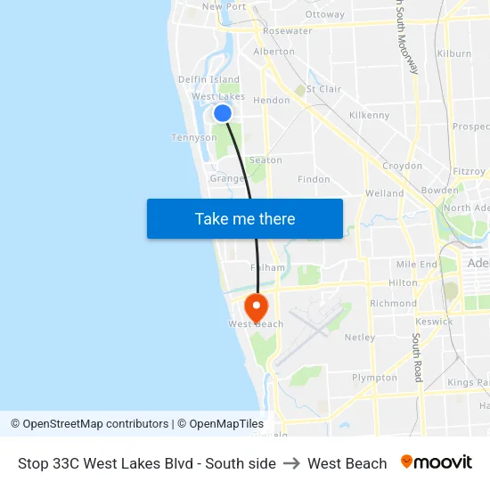 Stop 33C West Lakes Blvd - South side to West Beach map