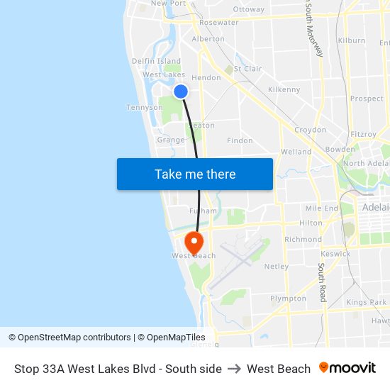 Stop 33A West Lakes Blvd - South side to West Beach map