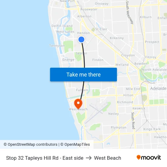 Stop 32 Tapleys Hill Rd - East side to West Beach map
