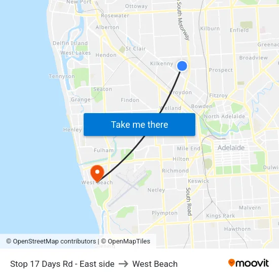 Stop 17 Days Rd - East side to West Beach map