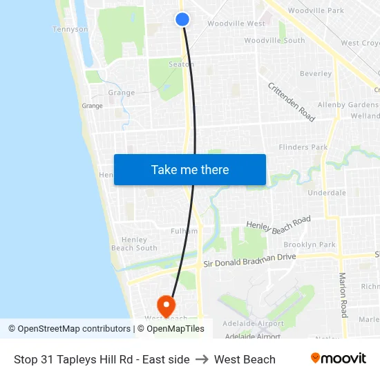 Stop 31 Tapleys Hill Rd - East side to West Beach map