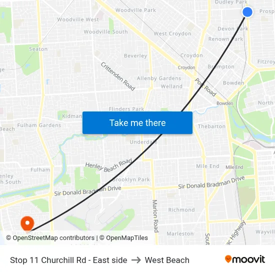 Stop 11 Churchill Rd - East side to West Beach map