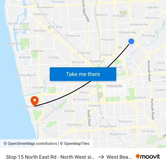 Stop 15 North East Rd - North West side to West Beach map