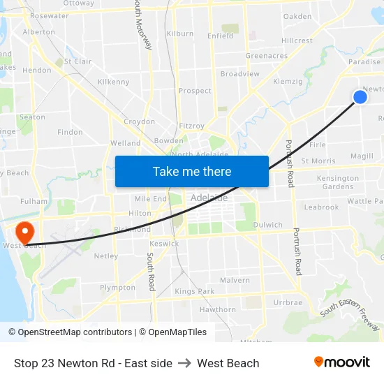Stop 23 Newton Rd - East side to West Beach map