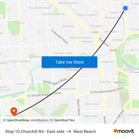 Stop 10 Churchill Rd - East side to West Beach map