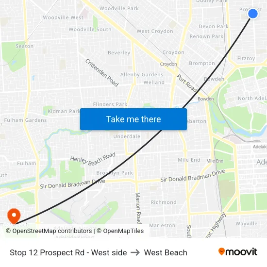 Stop 12 Prospect Rd - West side to West Beach map