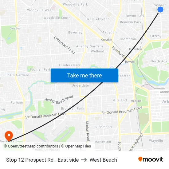 Stop 12 Prospect Rd - East side to West Beach map