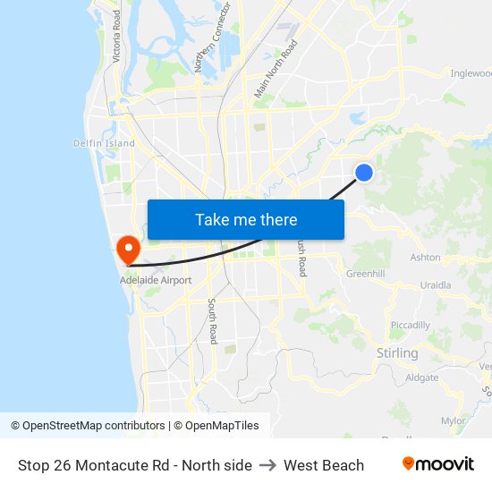 Stop 26 Montacute Rd - North side to West Beach map